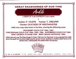2000 GDS Cards Great Racehorses of Our Time #1 Arkle Back